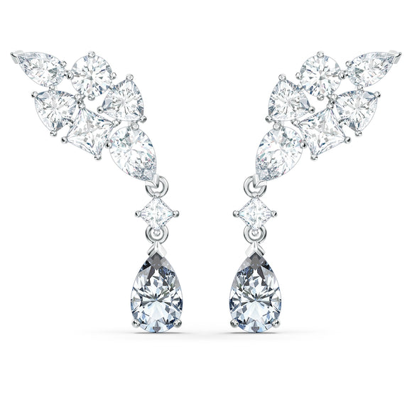 Tennis Deluxe earrings Mixed crystals cut, Gray, Rhodium plated 5562086
