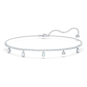 Tennis Deluxe Choker, Mixed Crystals Cut, White, Rhodium Plated