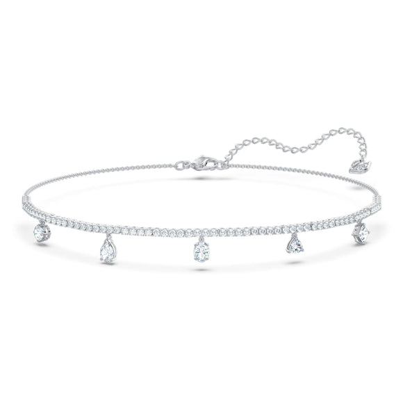Tennis Deluxe Choker, Mixed Crystals Cut, White, Rhodium Plated