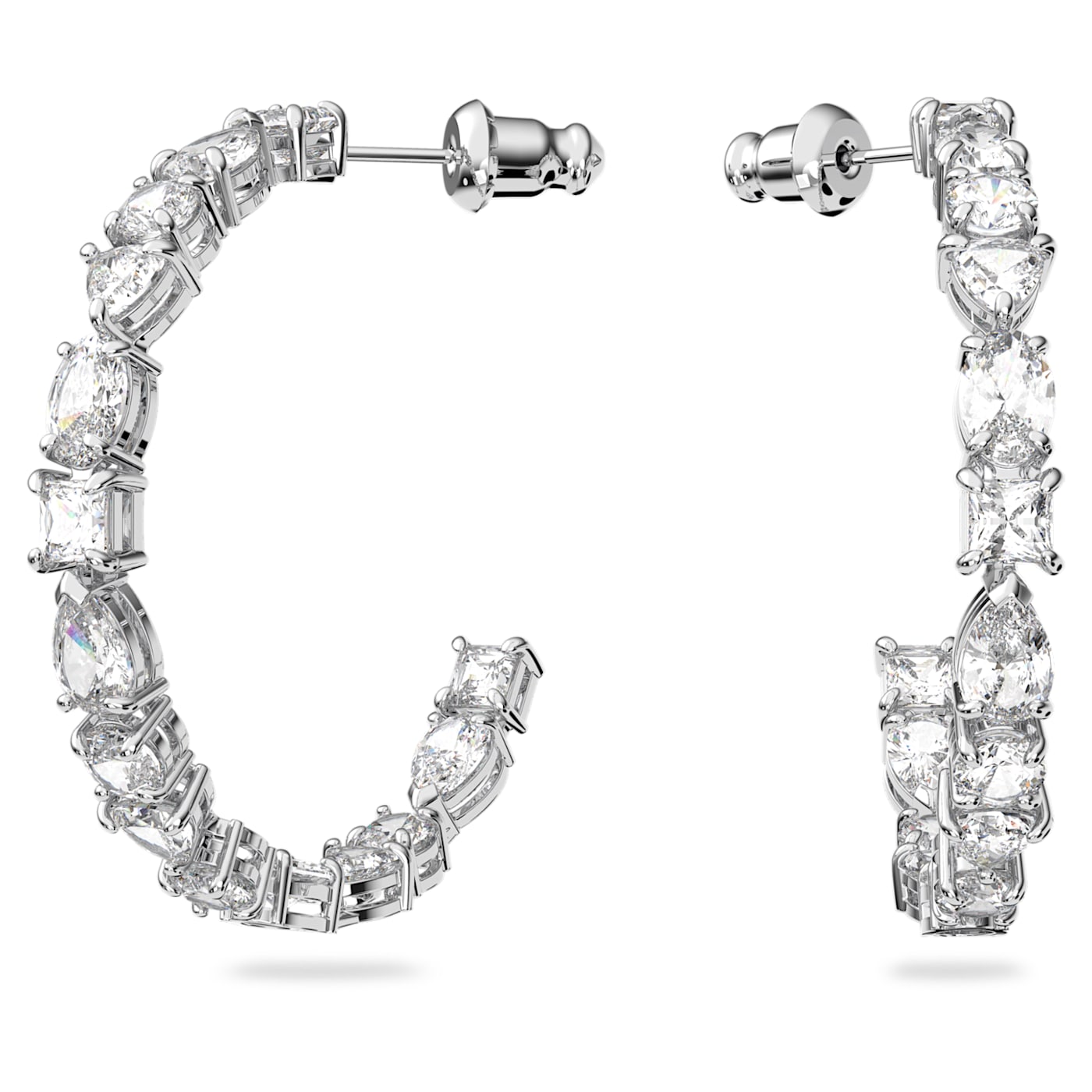 Tennis Deluxe hoop earrings Mixed cuts, White, Rhodium