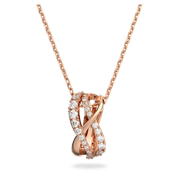 Twist Necklace, White, Rose Gold-tone Plated