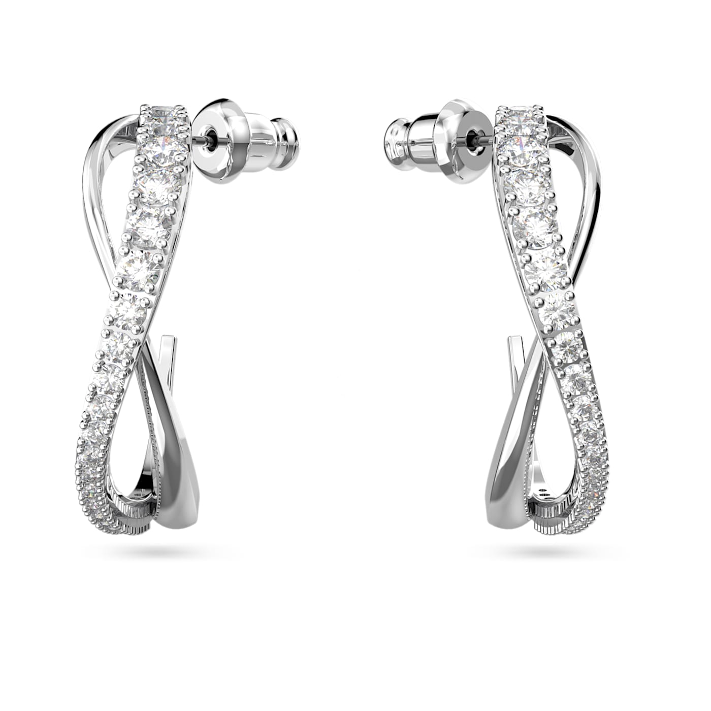 Twist hoop earrings White, Rhodium plated 5563908 – Crystal Shop Inc