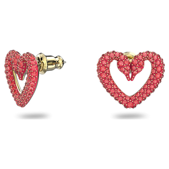 Una stud earrings Heart, Extra small, Red, Gold-tone plated 5634812