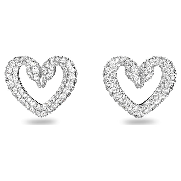 Una stud earrings Pavé, Heart, Medium, White, Rhodium plated 5625535