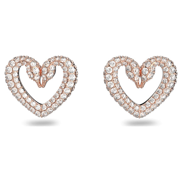 Una stud earrings Pavé, Heart, Medium, White, Rose gold-tone plated 5628659