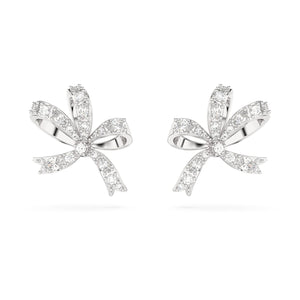 Volta stud earrings Bow, Small, White, Rhodium plated 5647579