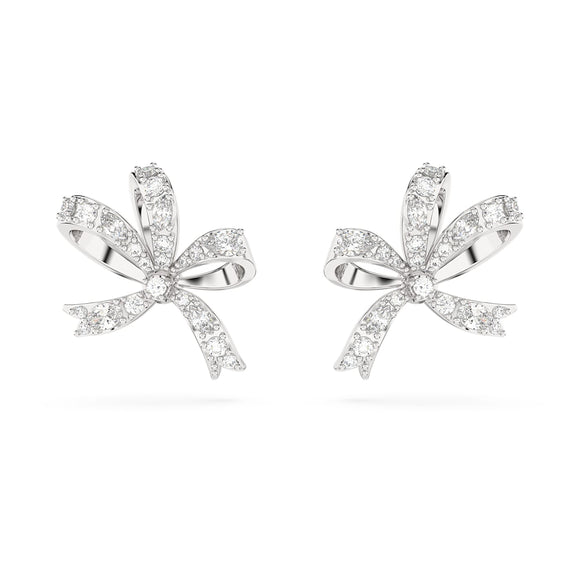 Volta stud earrings Bow, Small, White, Rhodium plated 5647579
