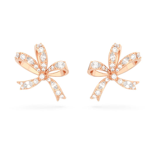 Volta stud earrings Bow, Small, White, Rose gold-tone plated 5647572