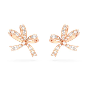 Volta stud earrings Bow, Small, White, Rose gold-tone plated 5647572
