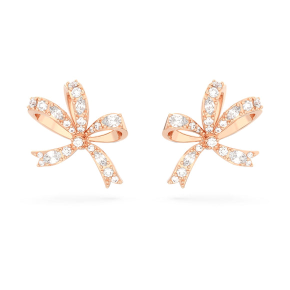 Volta stud earrings Bow, Small, White, Rose gold-tone plated 5647572